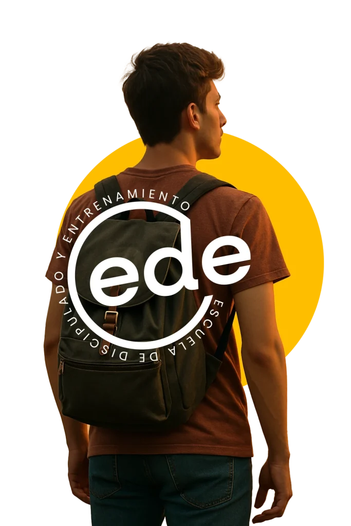 Estudiante de la EDE con mochila